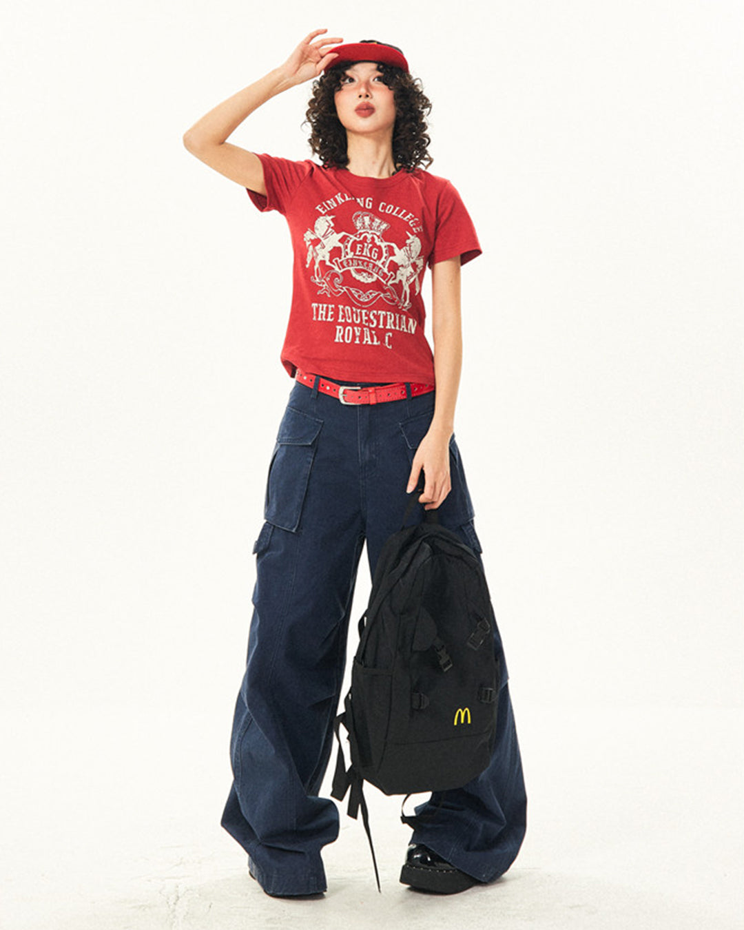 FITTED VINTAGE LETTER PRINT T-SHIRTS - CRIMSON