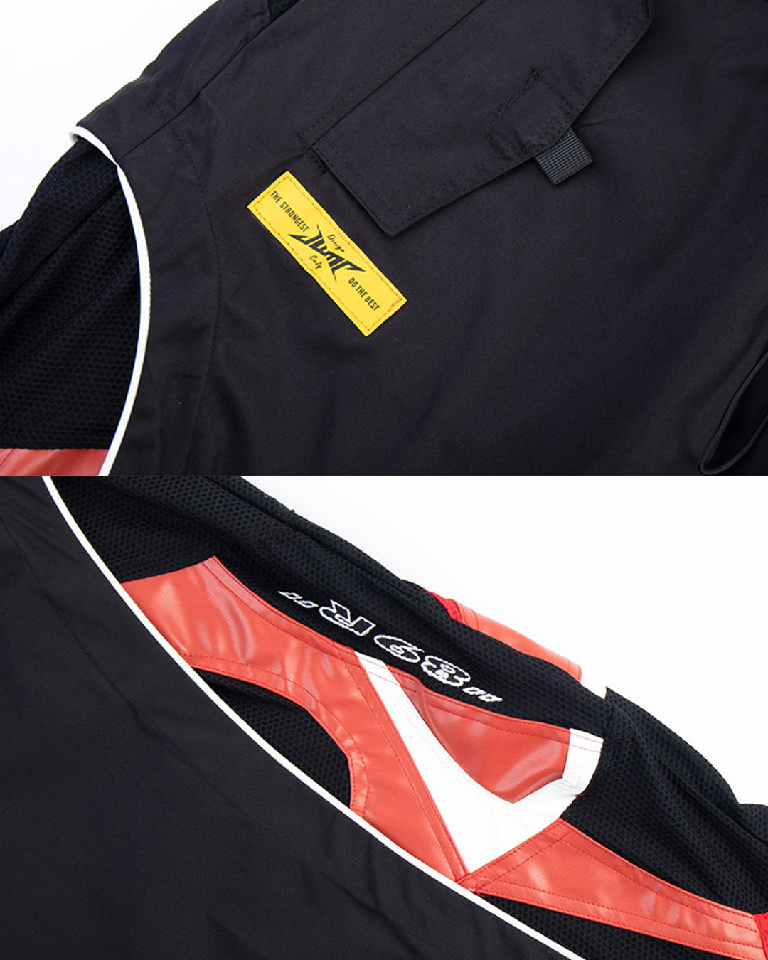 RACING INSPIRED DOUBLE WAIST MESH PANEL PANTS - BLACK