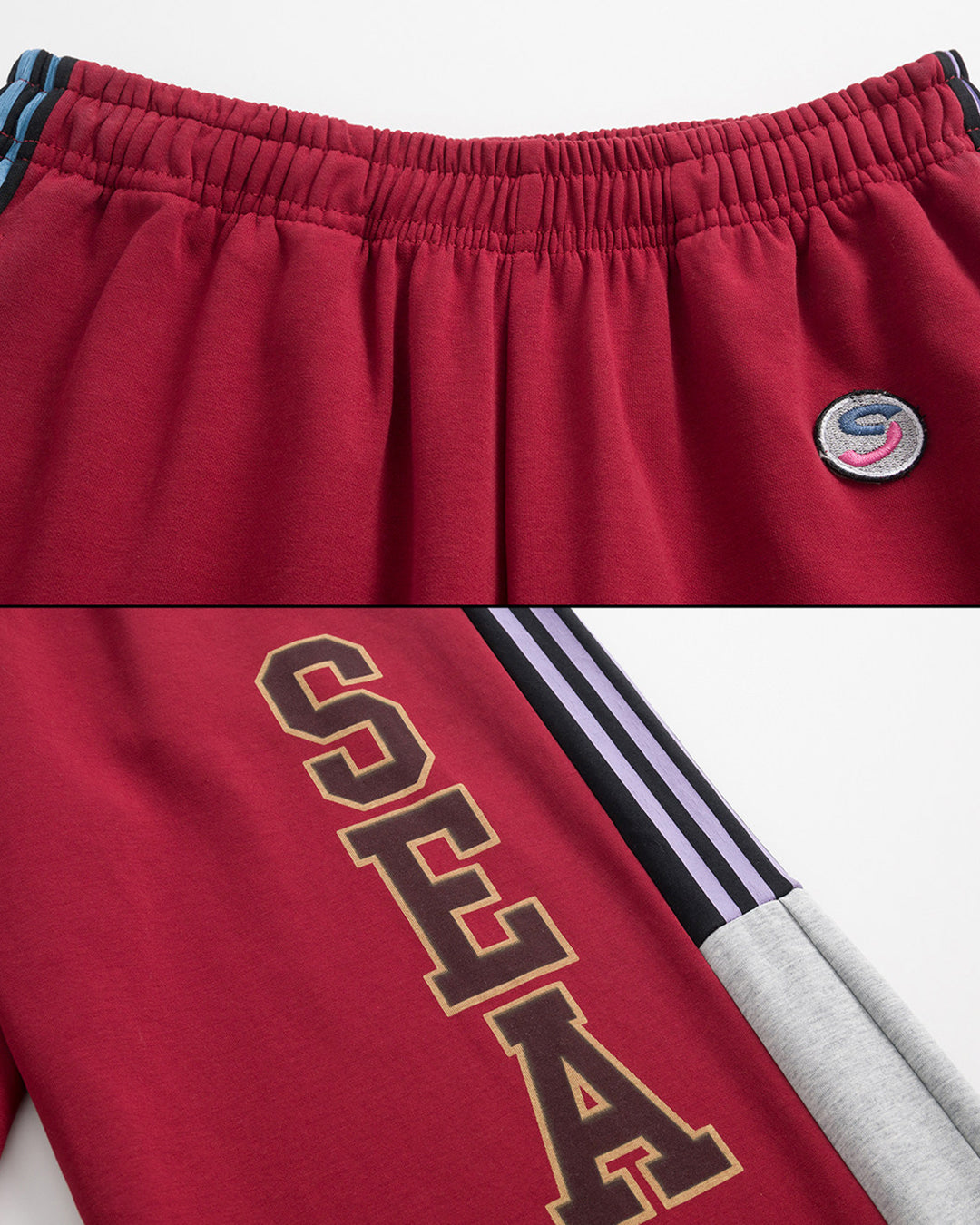 VINTAGE INSPIRED STRIPED PANEL SWEATS - RED