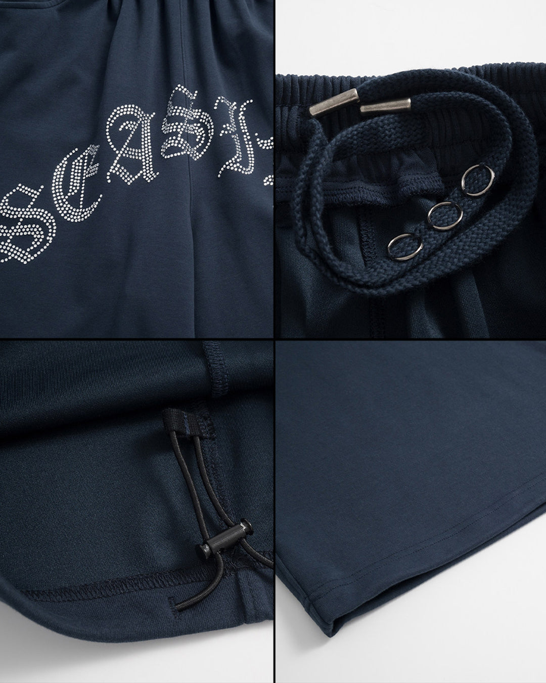 RHINESTONE LETTER DETAIL DANCE SWEATS - NAVY BLUE