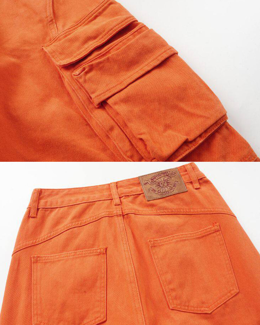 MULTI-POCKET WIDE LEG CARGO PANTS - ORANGE