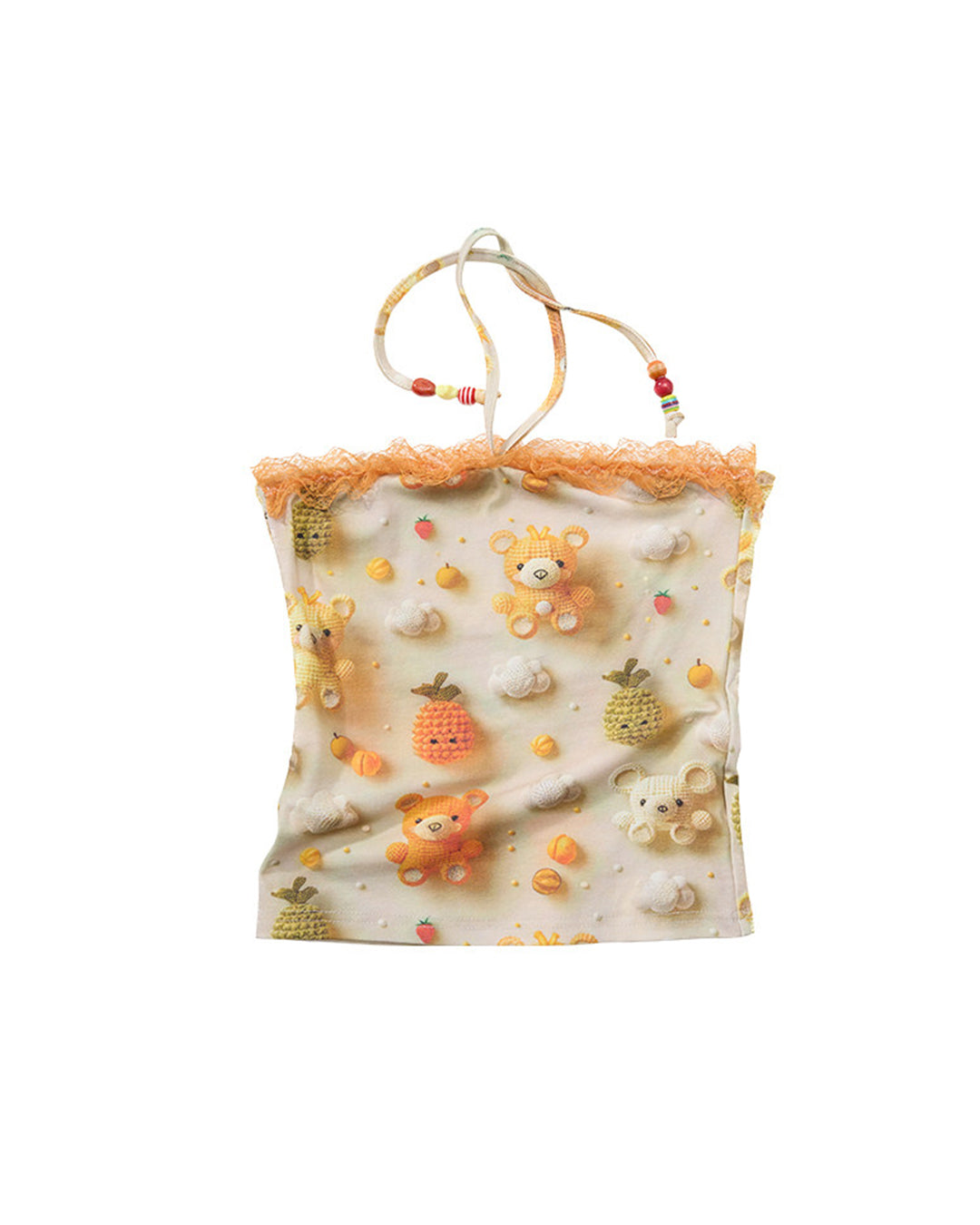 BEAR PRINT LACE PANEL BANDEAU TOPS - ORANGE