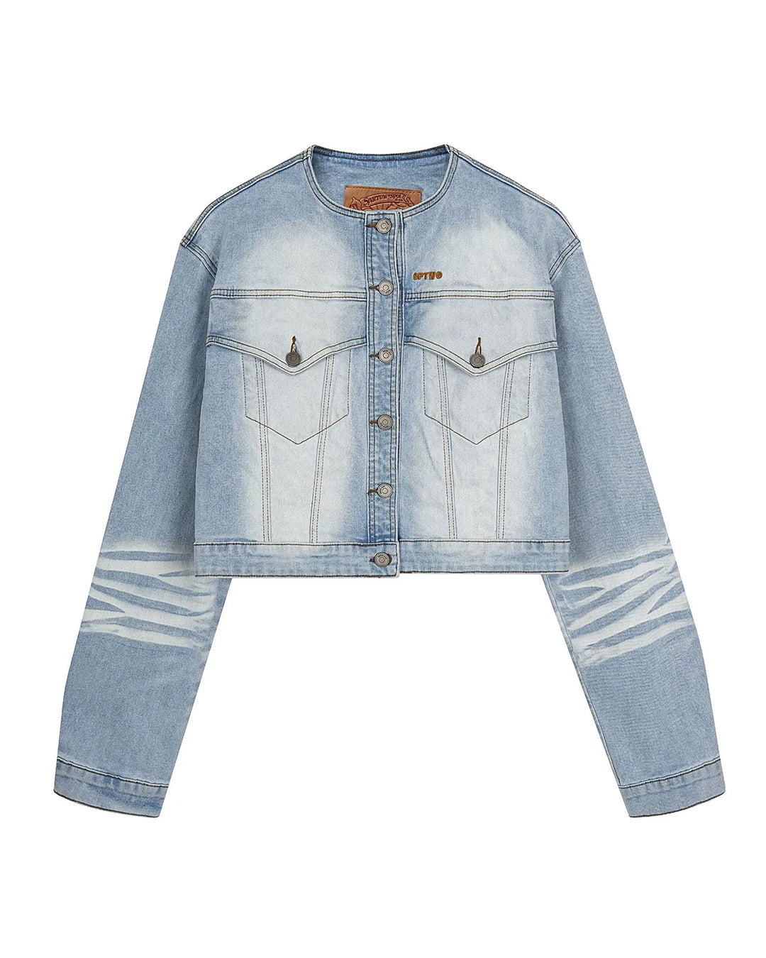 DECONSTRUCTED EMBROIDERED LOGO DENIM JACKETS - LIGHT BLUE