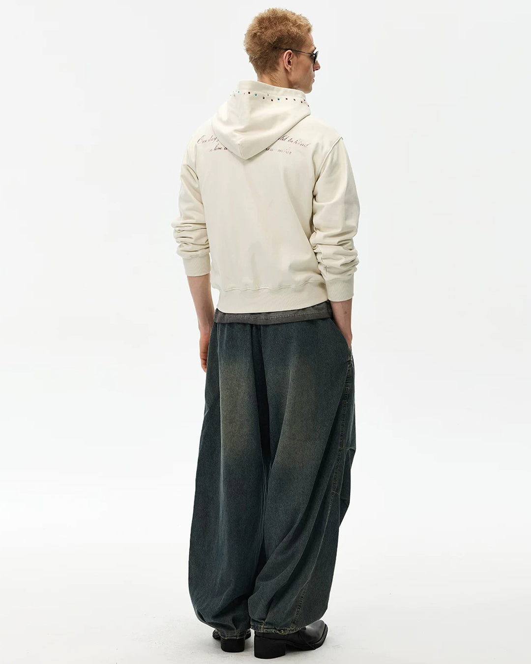 CROPPED RHINESTONE ZIP-UP HOODIES - Beige