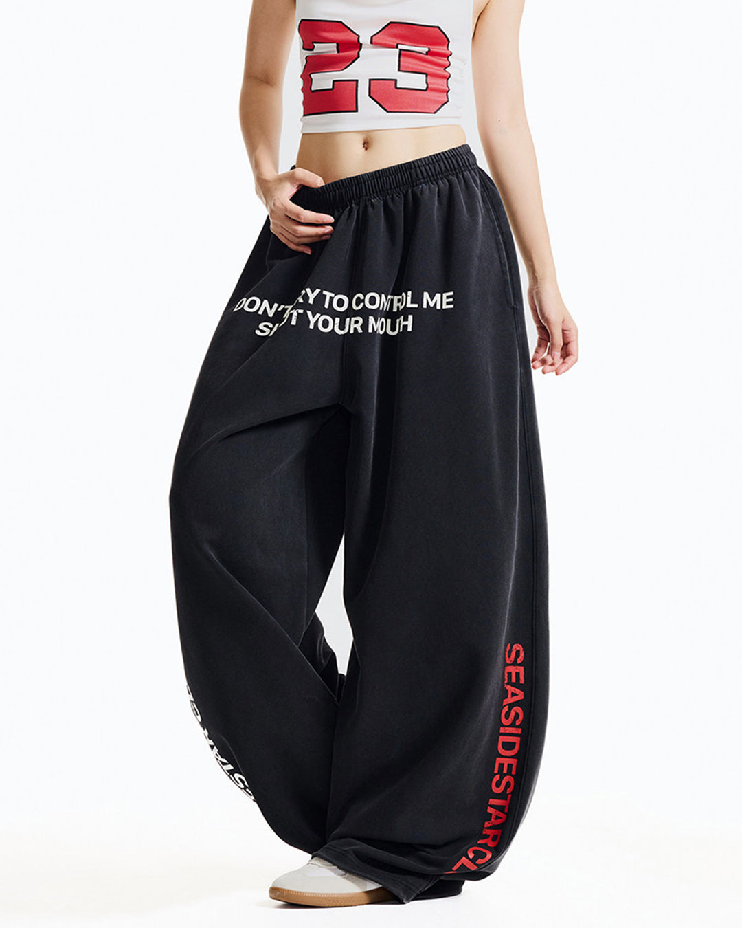 LETTER PRINT CLOUD COTTON DANCE SWEATPANTS - BLACK