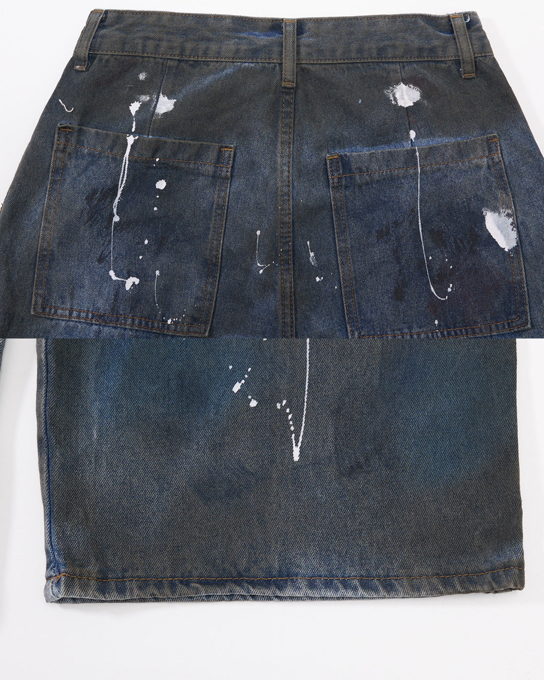 SPLATTER GRAFFITI RIPPED CARGO JEANS - BLUE