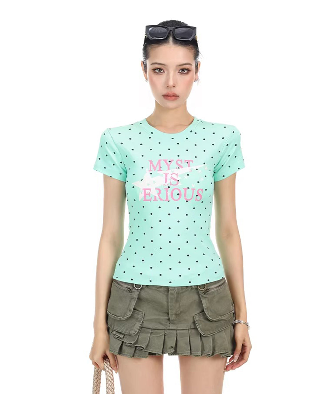 POLKA DOT LETTER REGULAR-FIT T-SHIRTS - MINT GREEN