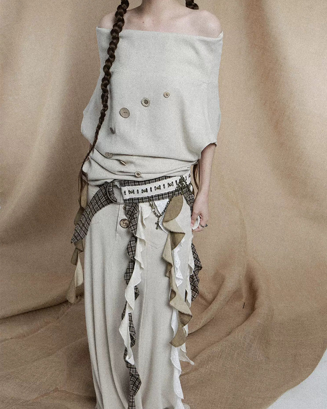GOTHIC JACQUARD TASSEL WAIST BELTS - COFFEE