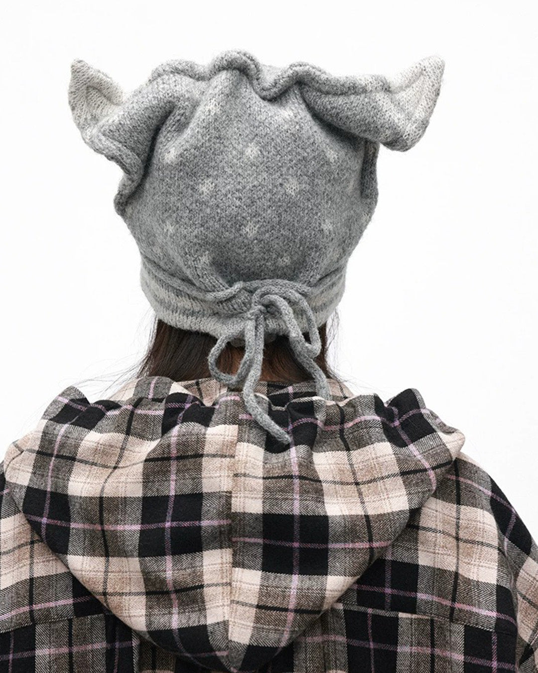 CAT POLKA DOT VELVET KNIT BEANIES - GREY
