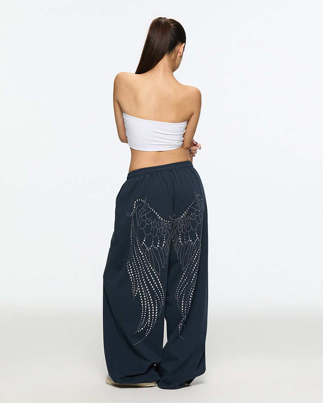 WING RHINESTONE SWEATPANTS - NAVY BLUE