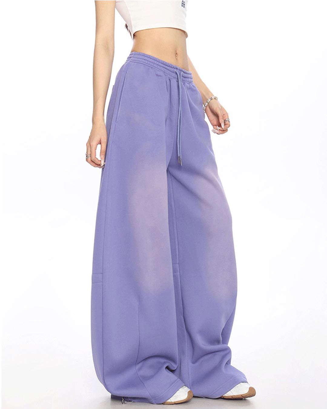 VINTAGE DISTRESSED LETTER SABER LEG SWEATPANTS - PURPLE