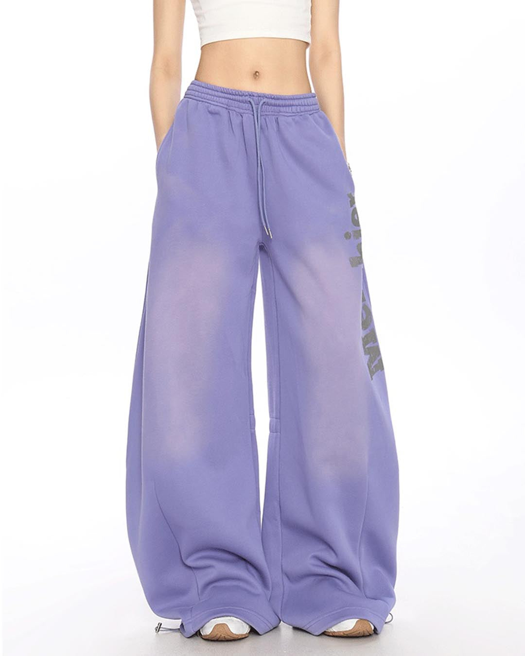 VINTAGE DISTRESSED LETTER SABER LEG SWEATPANTS - PURPLE