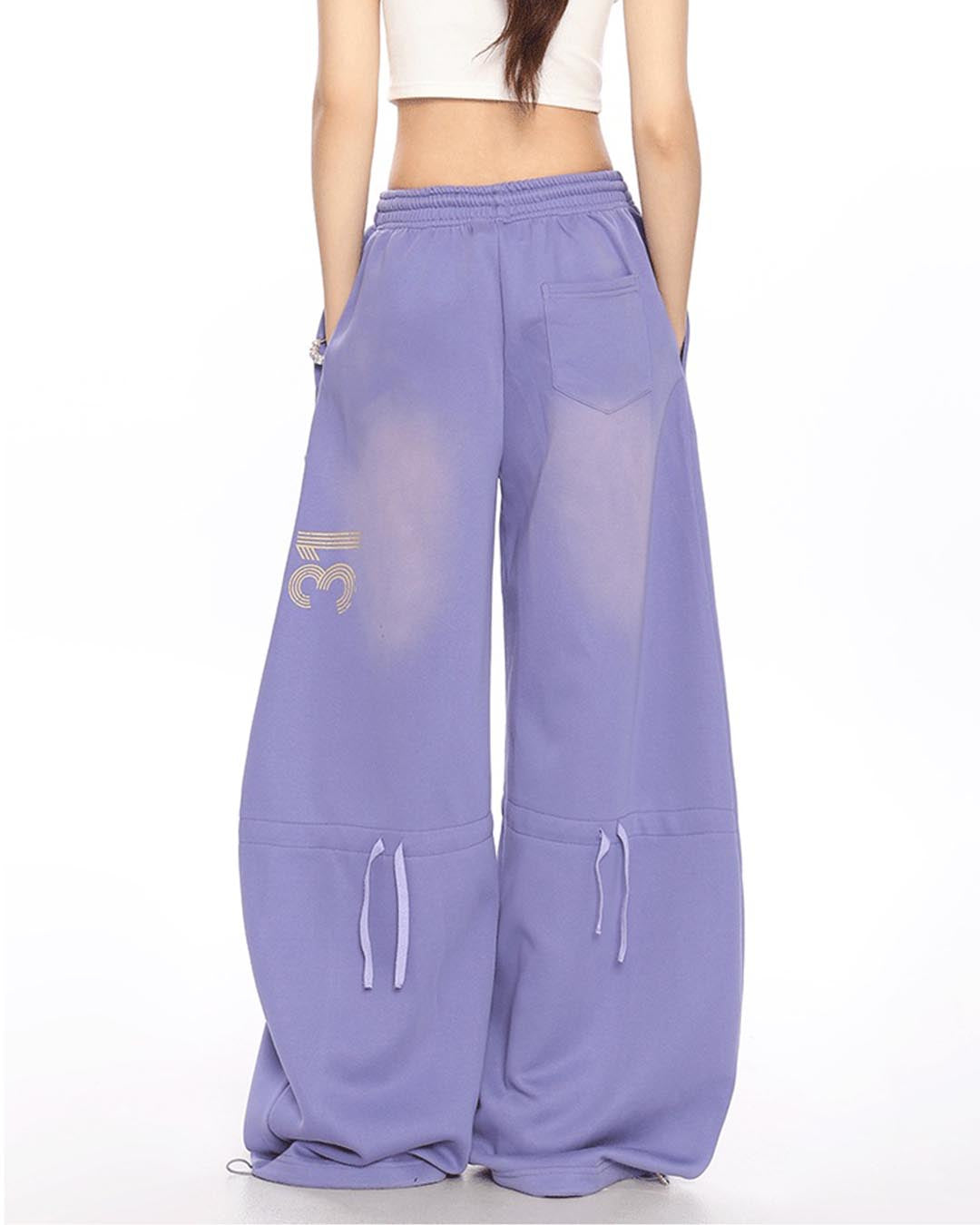 VINTAGE DISTRESSED LETTER SABER LEG SWEATPANTS - PURPLE