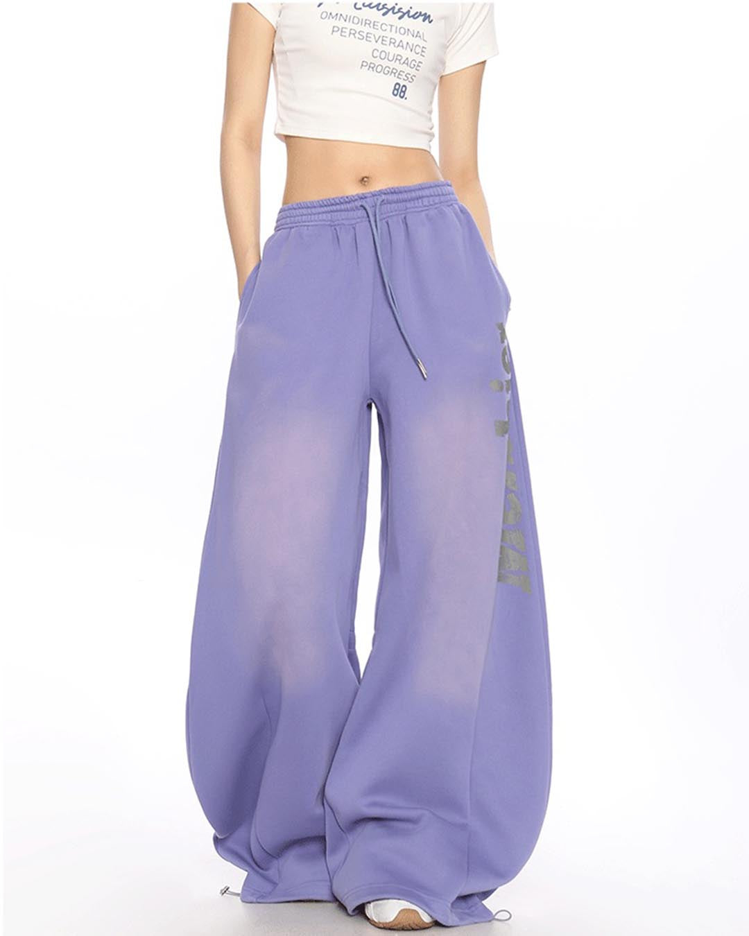 VINTAGE DISTRESSED LETTER SABER LEG SWEATPANTS - PURPLE