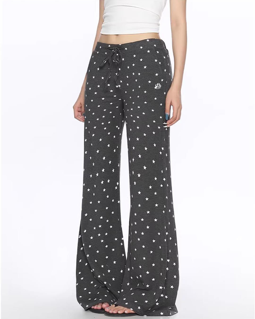 STAR ALL-OVER PRINT SLIGHT FLARE CASUAL PANTS - DEEP GREY