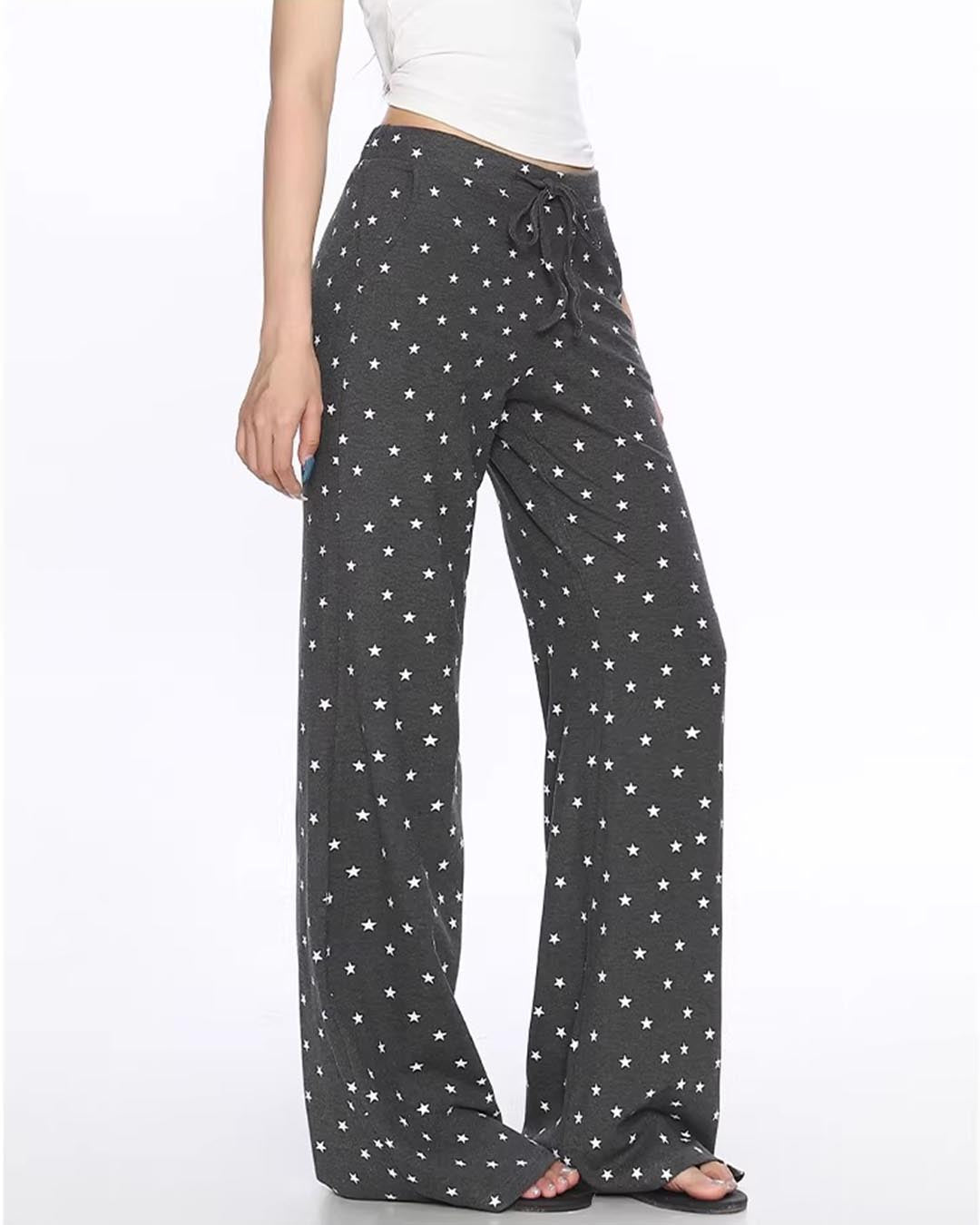 STAR ALL-OVER PRINT SLIGHT FLARE CASUAL PANTS - DEEP GREY