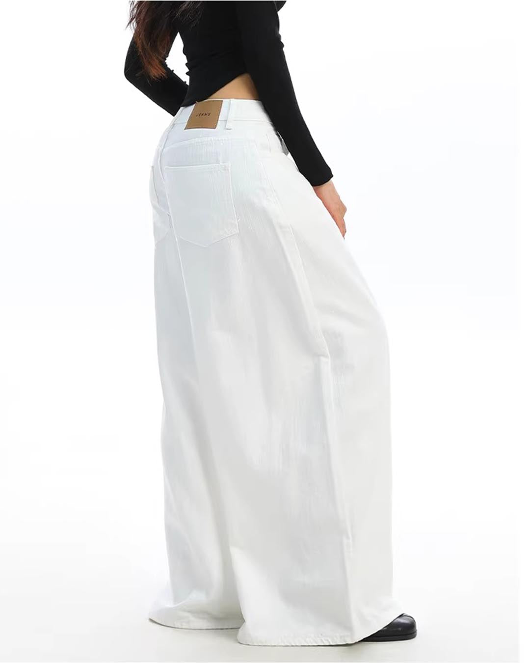 CASUAL STRAIGHT WIDE-LEG DENIM PANTS - WHITE