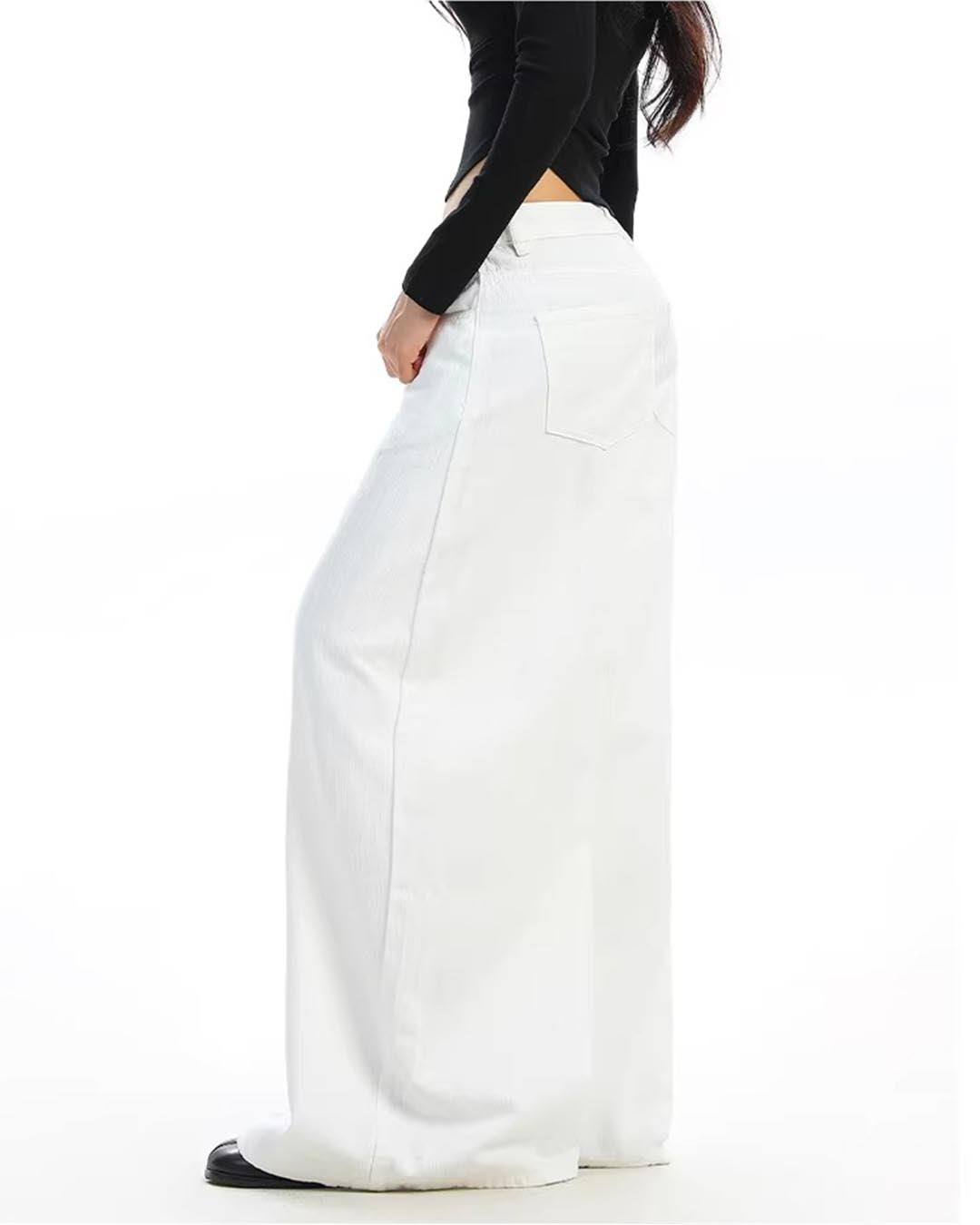 CASUAL STRAIGHT WIDE-LEG DENIM PANTS - WHITE