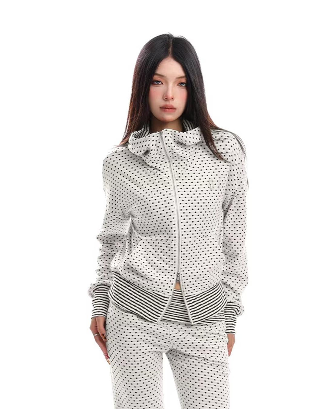 POLKA DOT FUN DEVIL HORN ZIP-UP SWEATSHIRTS - WHITE