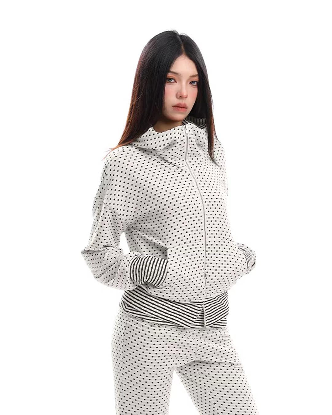 POLKA DOT FUN DEVIL HORN ZIP-UP SWEATSHIRTS - WHITE