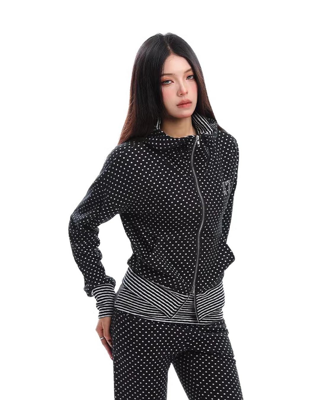 POLKA DOT FUN DEVIL HORN ZIP-UP SWEATSHIRTS - BLACK