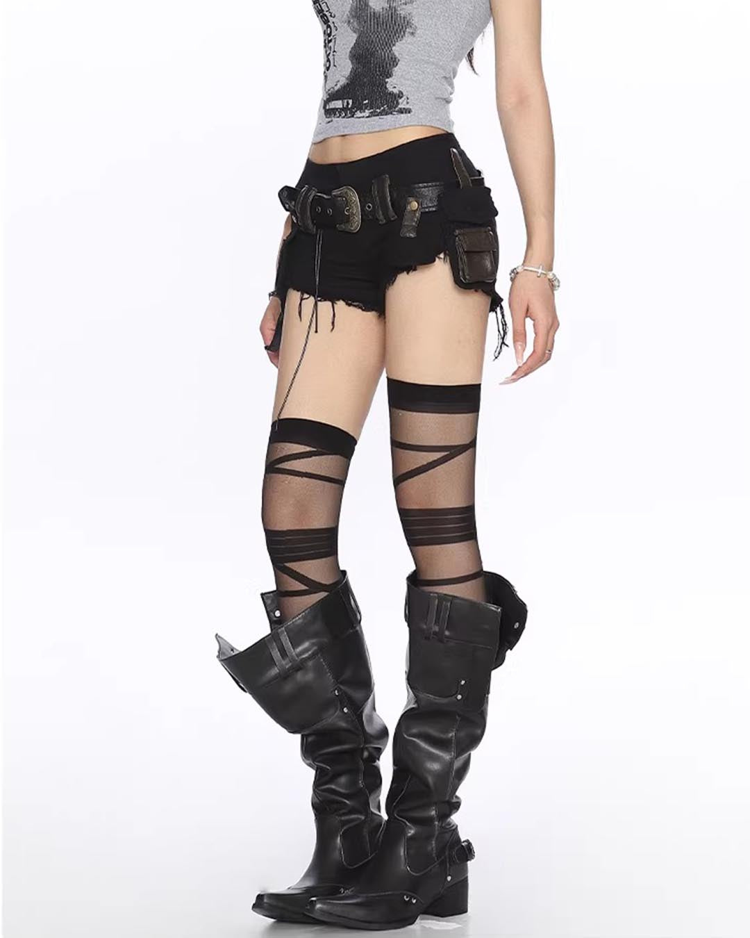 HEAVY WASHED DENIM SHORTS - BLACK