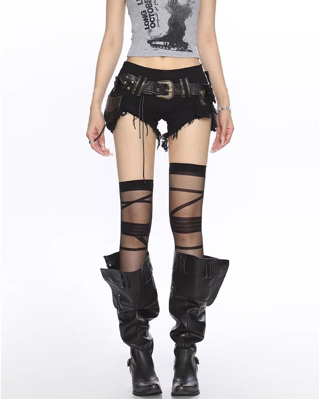 HEAVY WASHED DENIM SHORTS - BLACK