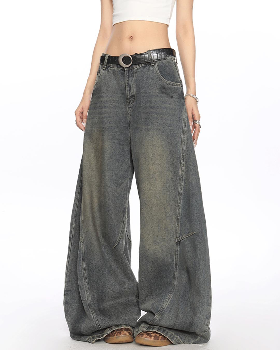 DIRTY-DYE SABER LEG DENIM JEANS