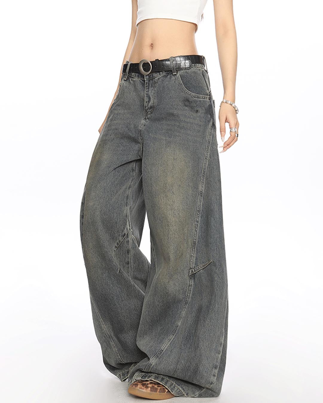 DIRTY-DYE SABER LEG DENIM JEANS