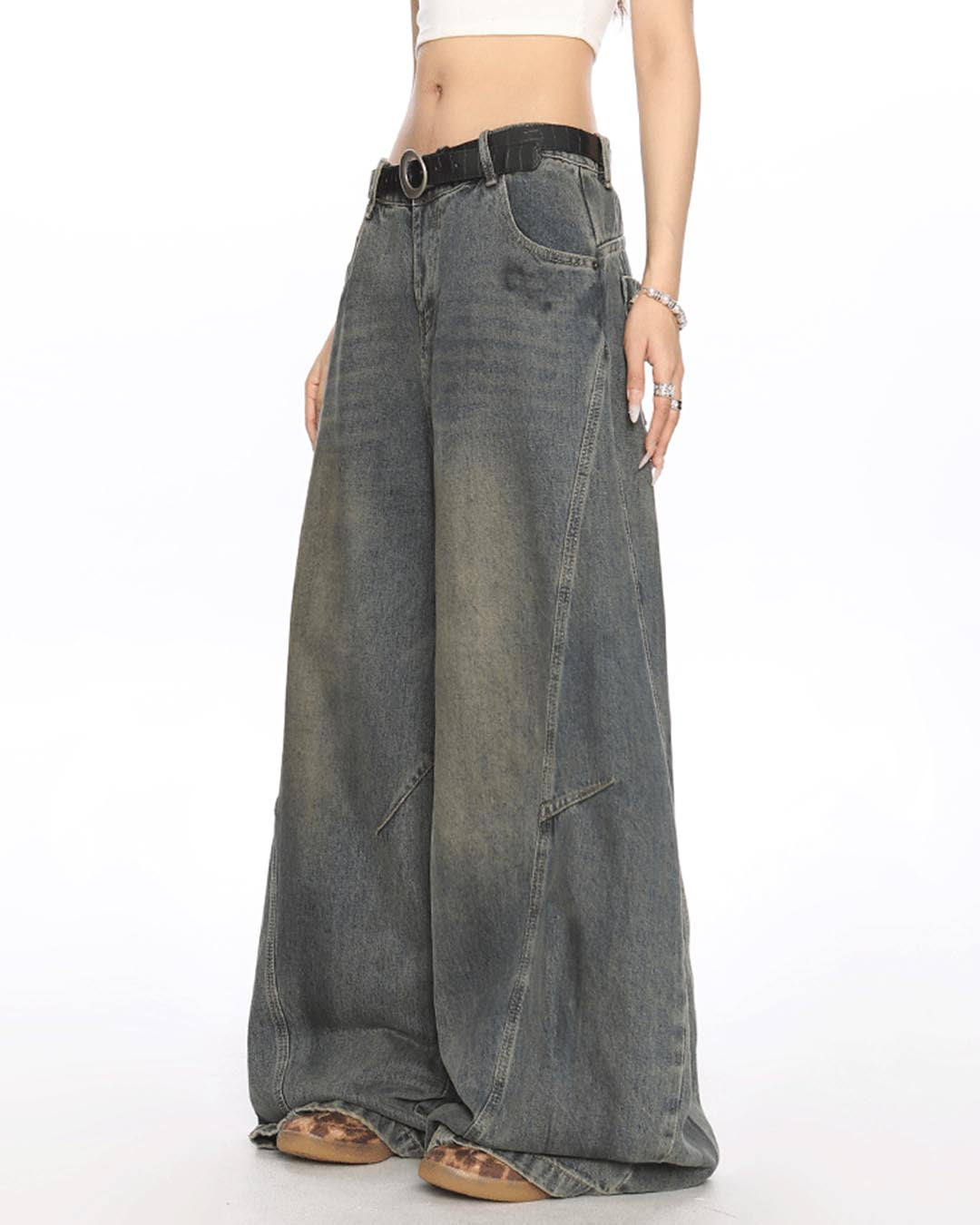 DIRTY-DYE SABER LEG DENIM JEANS