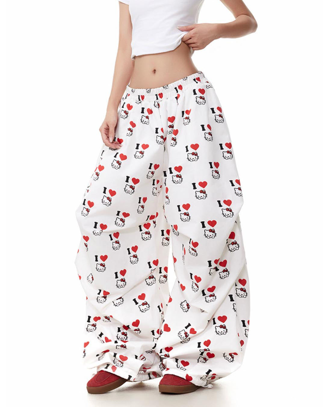 KITTY HEART ALL-OVER PRINT PANTS - WHITE