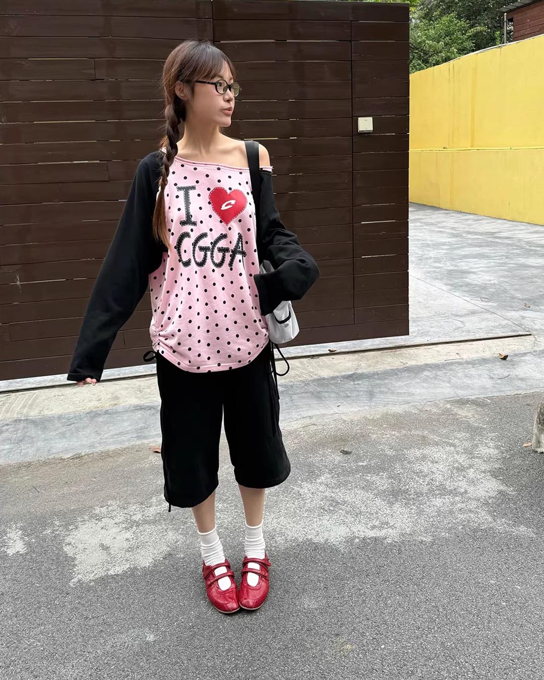 Y2K HEART POLKA DOT RAGLAN TOPS - PINK