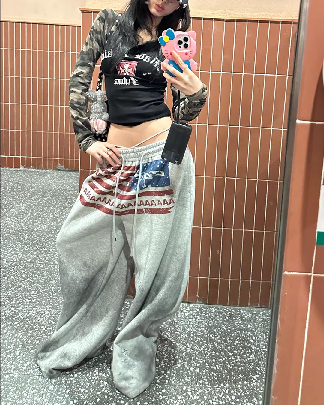 Y2K STAR-SPANGLED LOGO WIDE-LEG SWEATPANTS - GREY