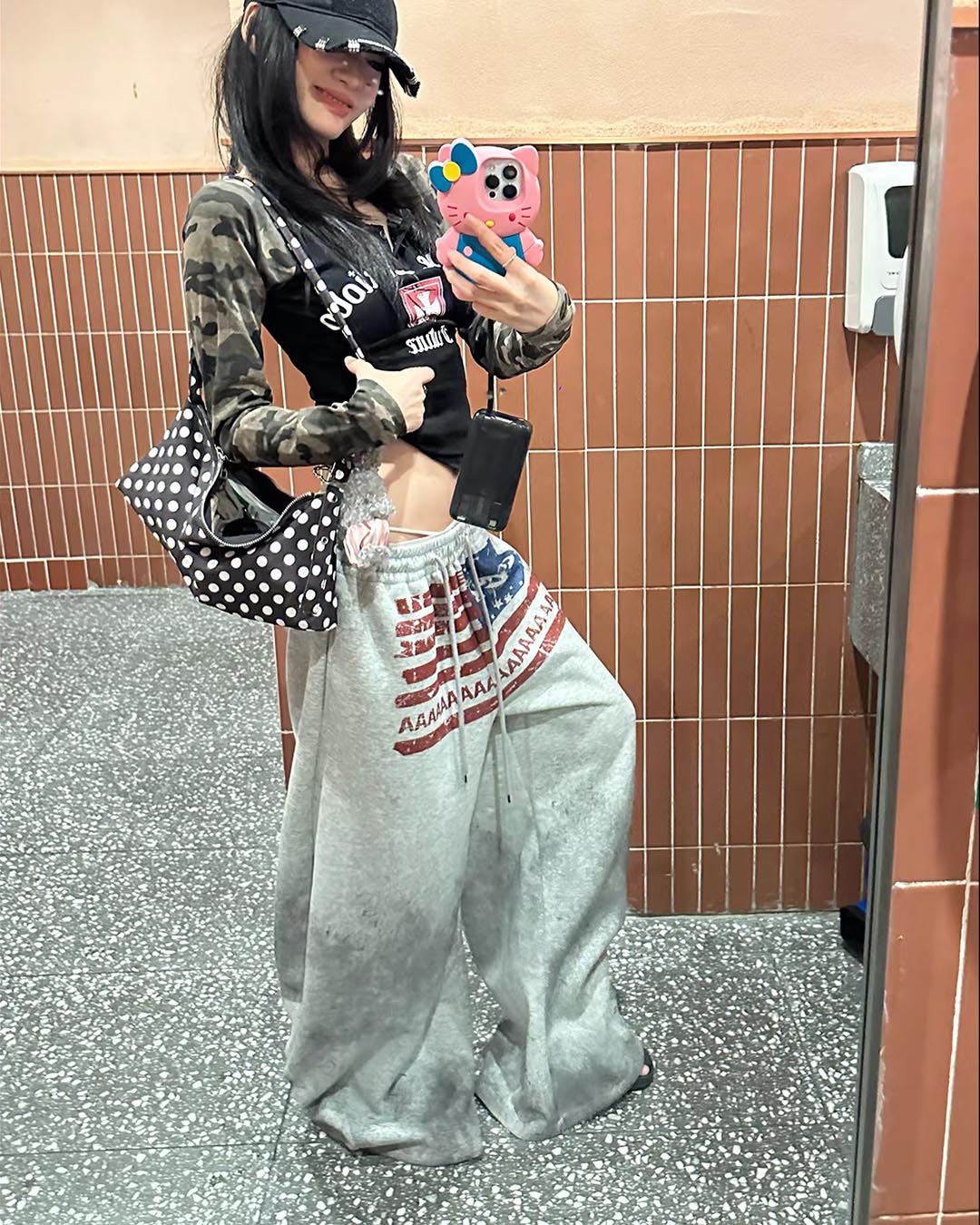 Y2K STAR-SPANGLED LOGO WIDE-LEG SWEATPANTS - GREY