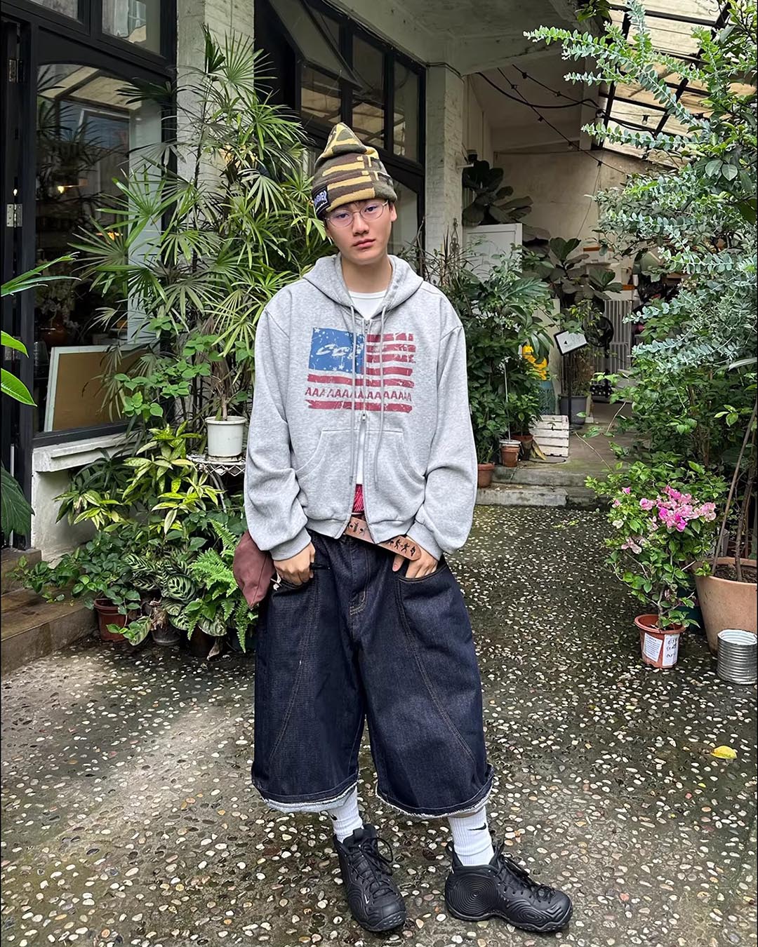 Y2K STAR-SPANGLED LETTER ZIP HOODED SWEATSHIRTS - GREY