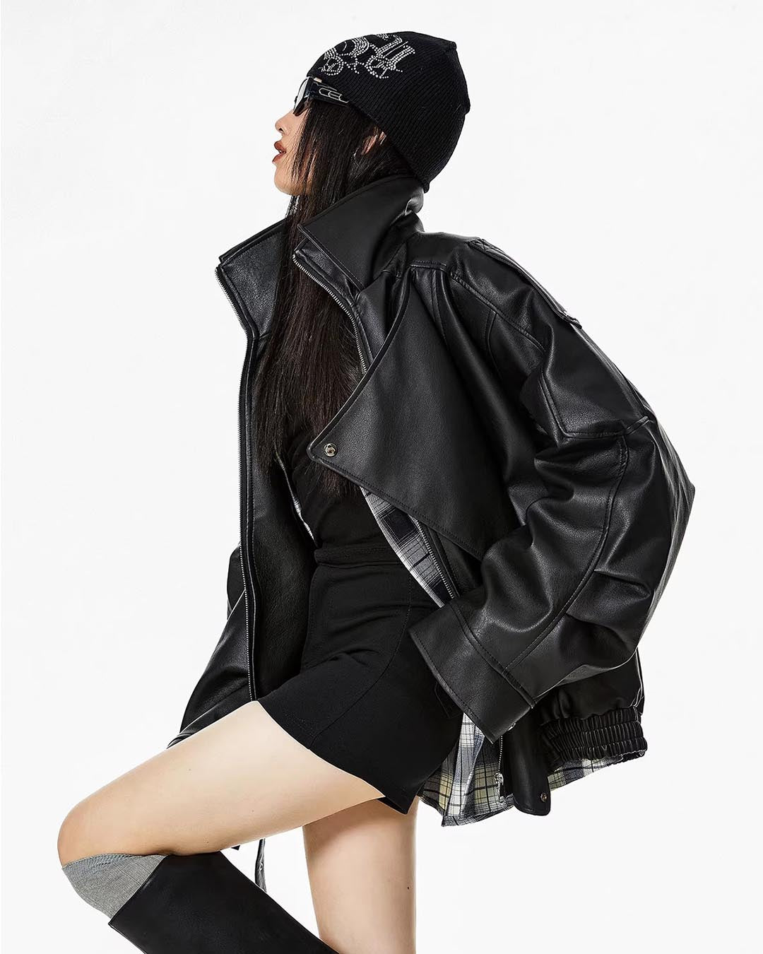 VINTAGE MOTO LEATHER JACKET - BLACK