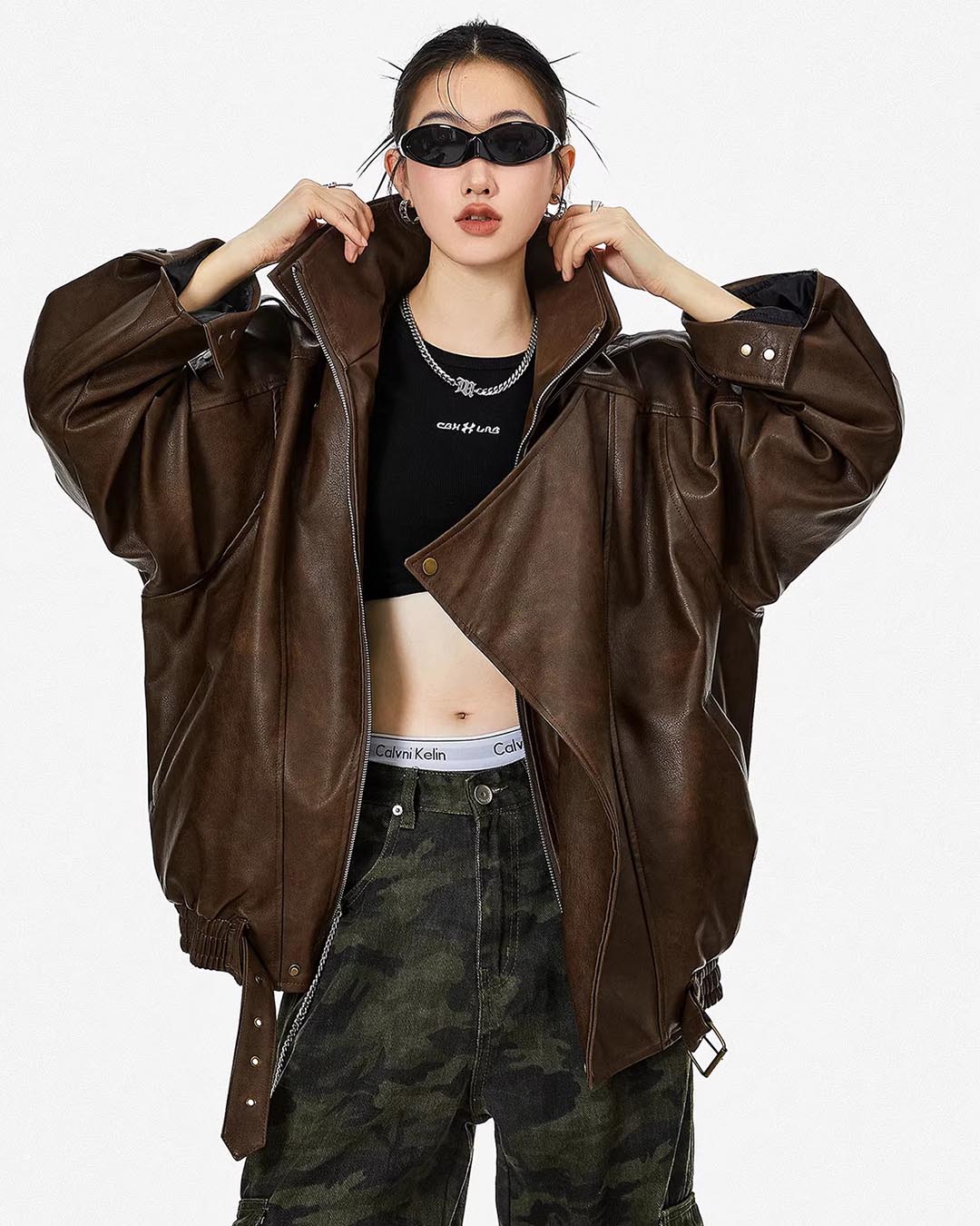 VINTAGE MOTO LEATHER JACKET - COFFEE