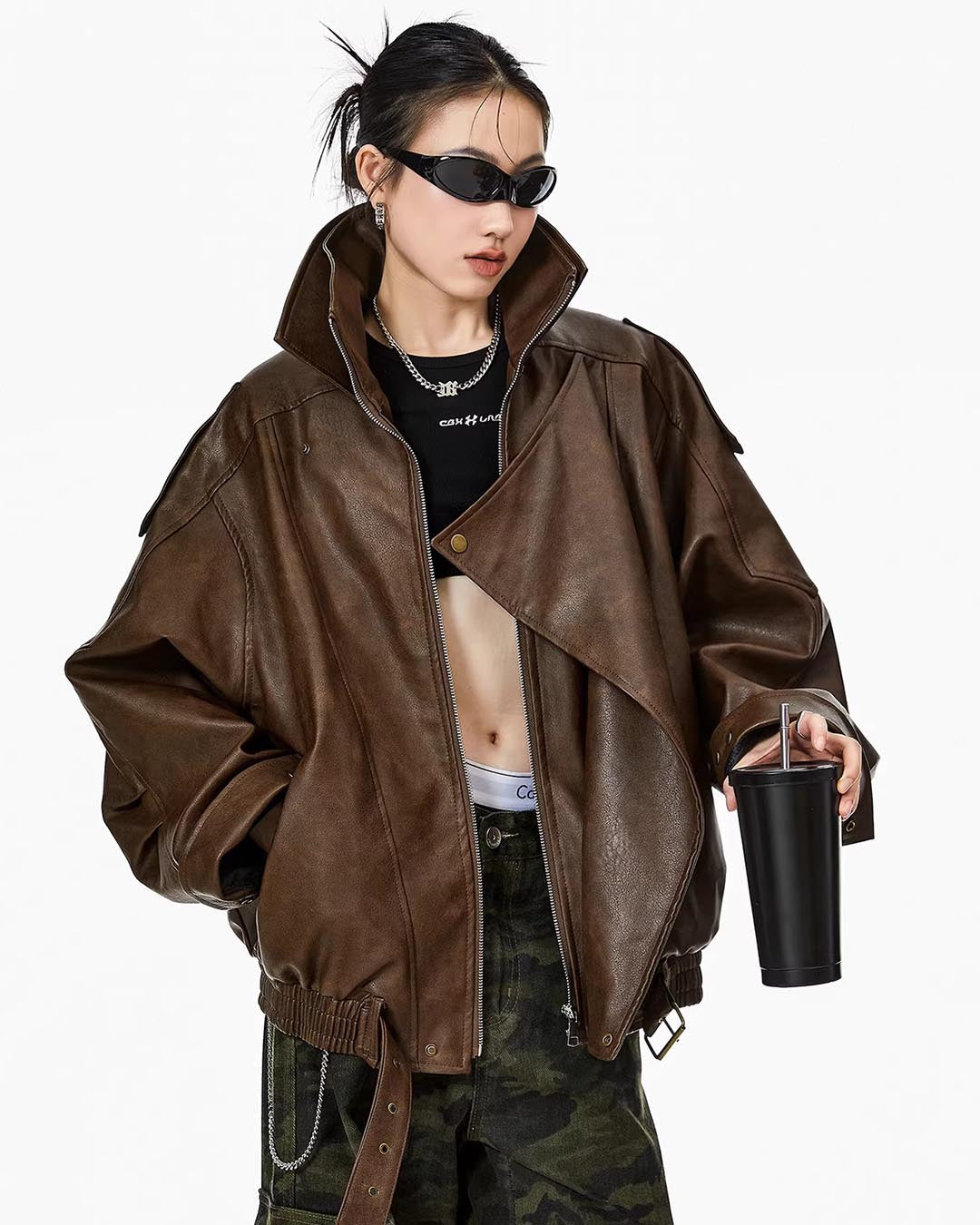 VINTAGE MOTO LEATHER JACKET - COFFEE