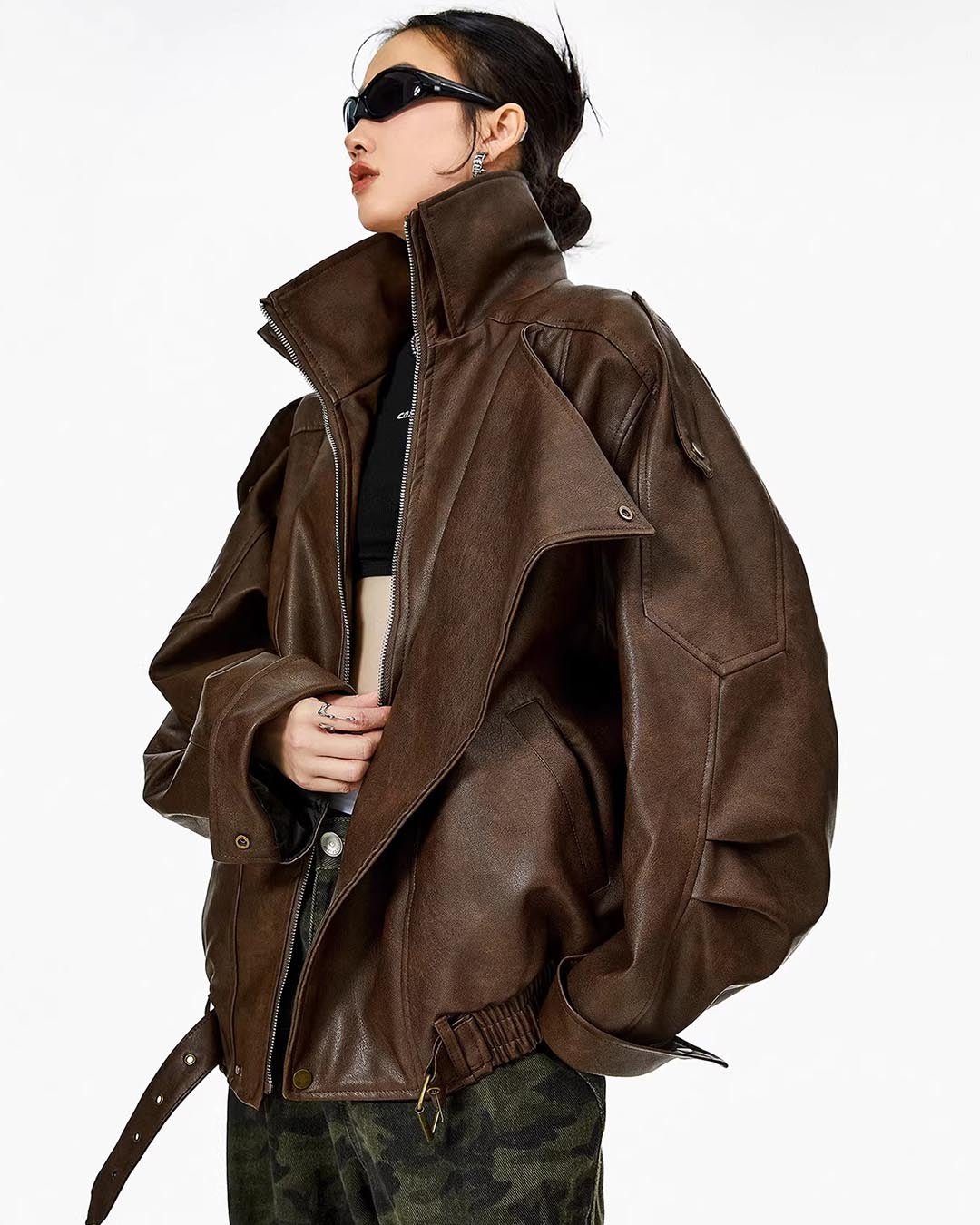 VINTAGE MOTO LEATHER JACKET - COFFEE
