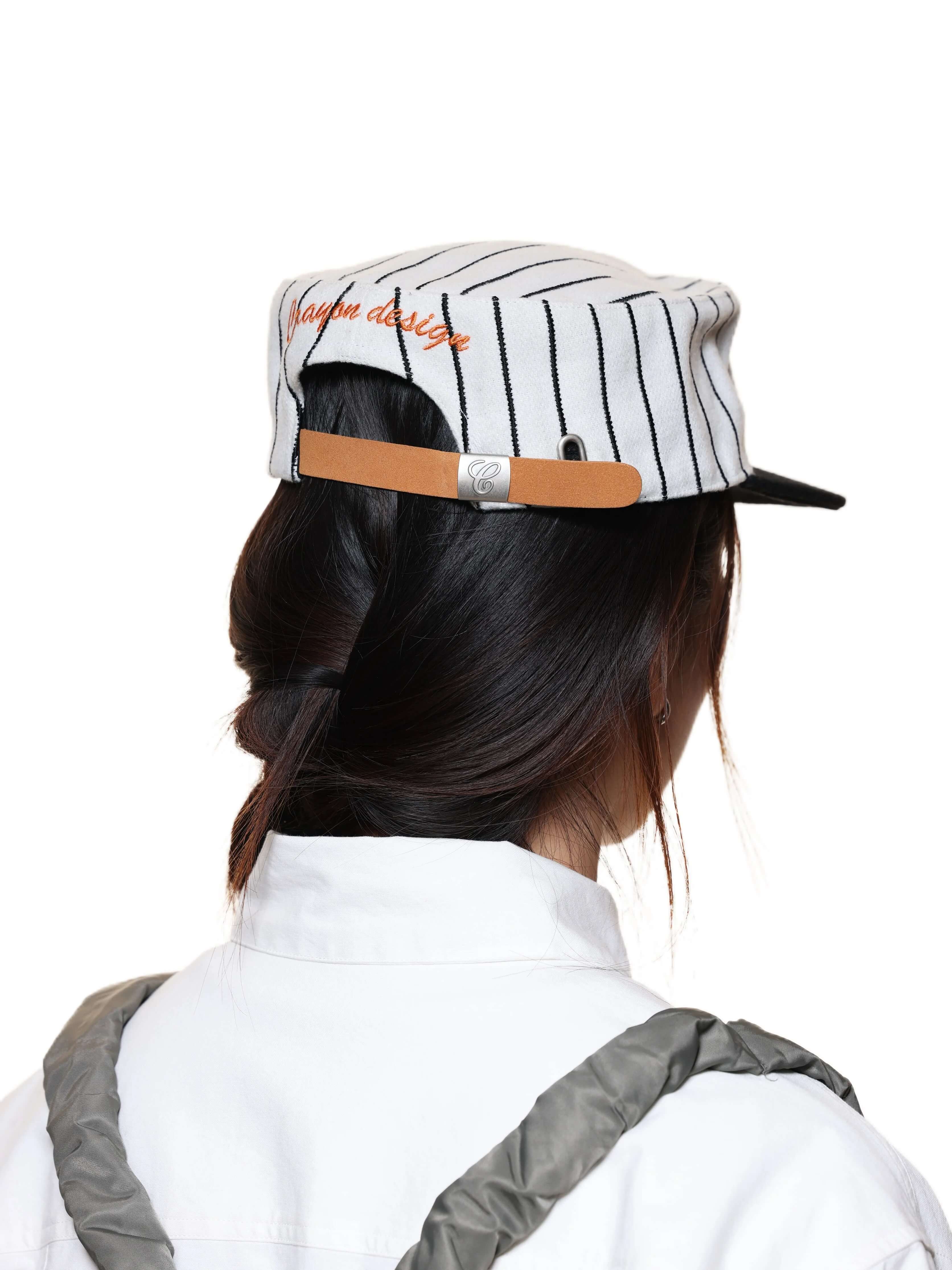 RETRO FLAT TOP STRIPED WOOL BLEND BASEBALL CAPS - WHITE &amp; ORANGE