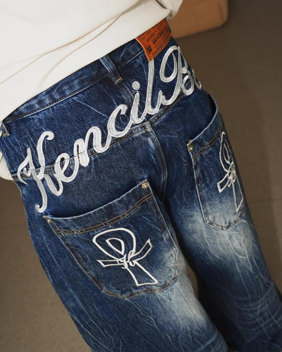 KEY OF LIFE PRINT DENIM PANTS - BLUE
