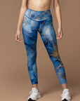 Abstract blue watercolor gold gilded water ripple leggings (Copy)