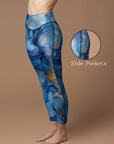 Abstract blue watercolor gold gilded water ripple leggings (Copy)