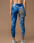 Abstract blue watercolor gold gilded water ripple leggings (Copy)